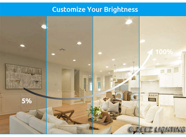 ZEEZ Lighting - 4-Inch 9W 780LM / 6-Inch 15W 1275LM / 8-Inch 18W 1900LM Selectable 5CCT Dimmable LED Recessed Ceiling Panel Light Canless Downlight w/ Junction Box 